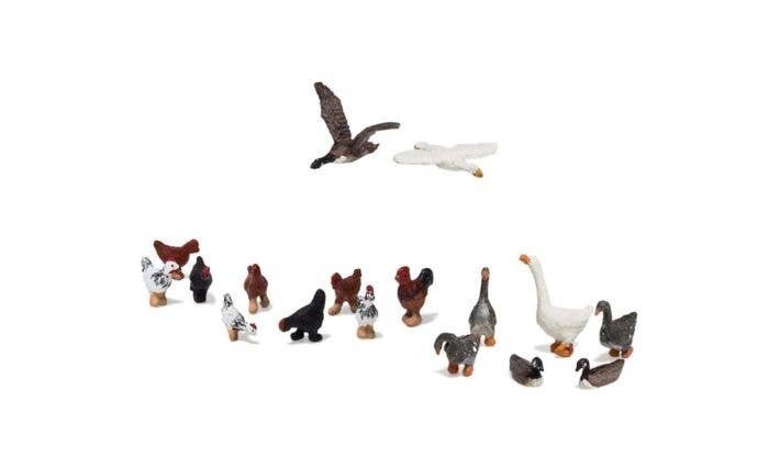 Geese and Chickens - Scenic Accents(R) -- 8 Geese, 9 Chickens, HO, Woodland Scenics 1968
