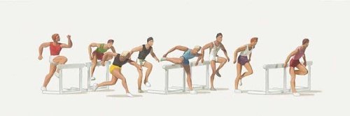 Male Track Runners -- 8 Hurdle Jumpers and 80 Hurdles, HO, Merten 212485