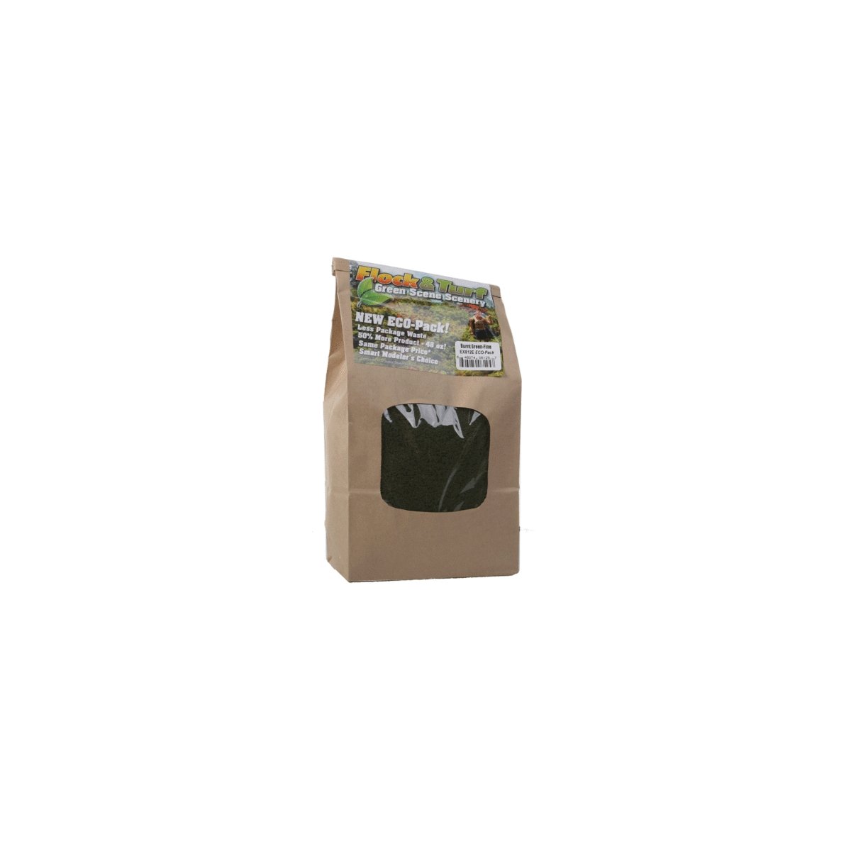 Flock & Turf Ground Cover ECO Pack Bag - 48oz 1.4L -- Fine - Burnt Green, All Scales, Scenic Express 812E