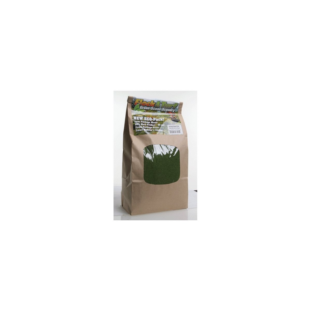 Flock & Turf Ground Cover ECO Pack Bag - 48oz 1.4L -- Fine - Spring Green, All Scales, Scenic Express 810E