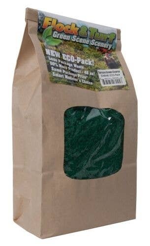 Flock & Turf Ground Cover ECO Pack Bag - 48oz 1.4L -- Coarse - Spruce Green, All Scales, Scenic Express 804E