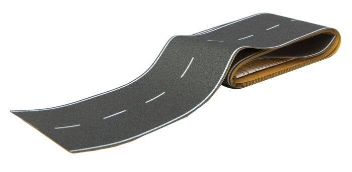 Flexible Self-Adhesive Paved Roadway -- Vintage Highway (White Dashed Centerline, White Soli, HO, Walthers SceneMaster 1250