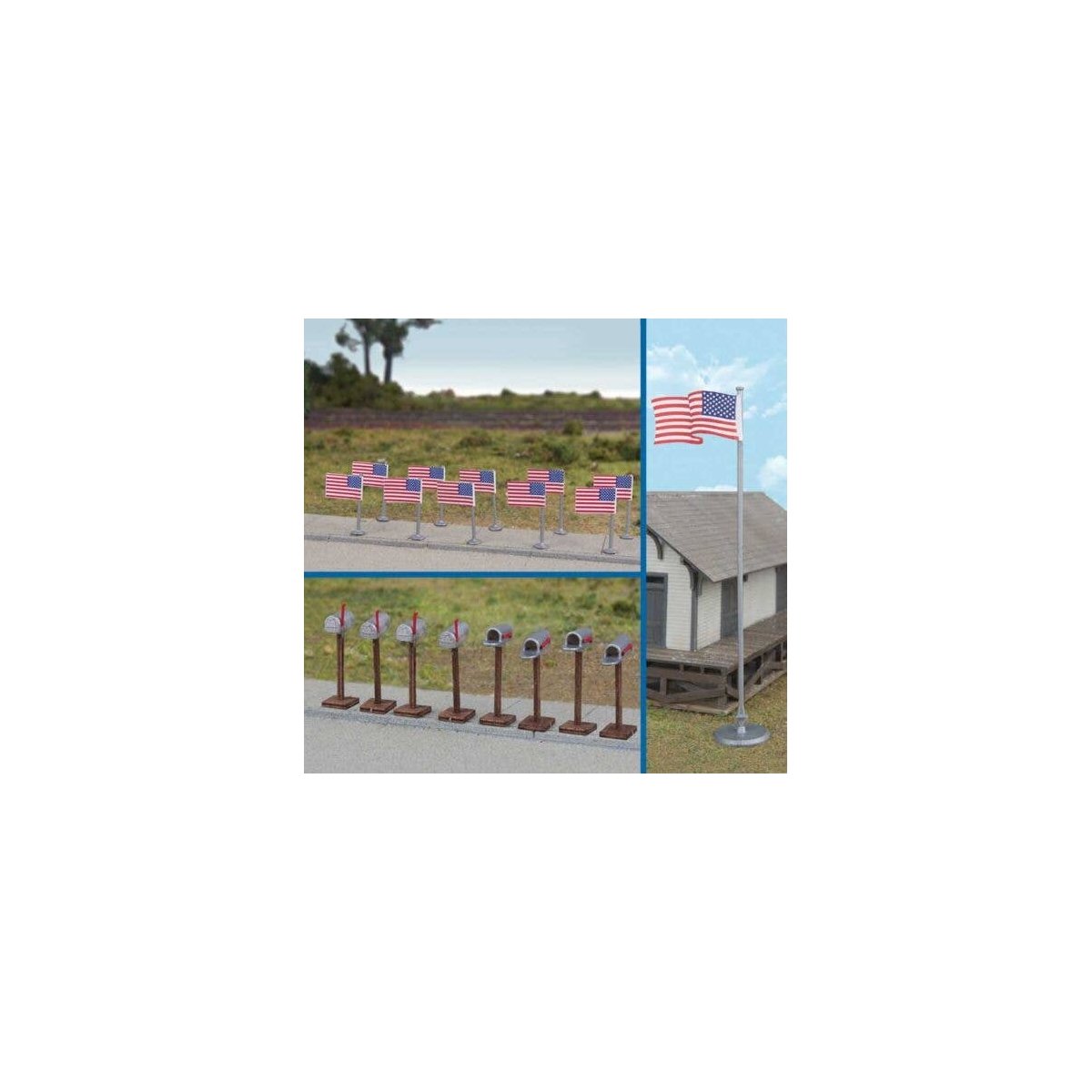 Flags (11) and Mailboxes (8) -- American Flags (50 Stars, 1959-Present), HO, Walthers SceneMaster 4166