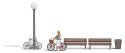 Shopping for Veggies - Action Set -- 2 Benches, Garbage Can, Figure, 2 Bicycles, Nonworking Pa, HO, Busch Gmbh & Co Kg 7997