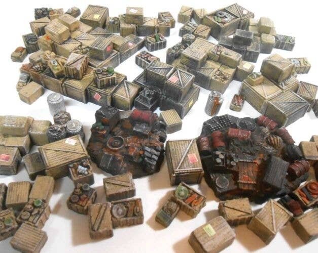 Clutter, Crates and Boxes Detail Set -- Unpainted Castings, O, Downtown Deco 60