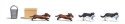Little Thieves - Action Set -- 2 Cats w/Fish, 2 Dogs w/Sausage, Bucket, Bin, HO, Busch Gmbh & Co Kg 7993