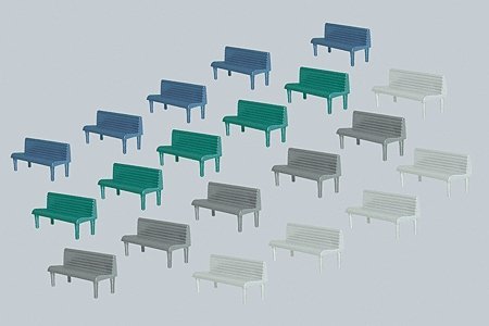 Benches (assorted colors) pkg(20), HO, Faller Gmbh 180441