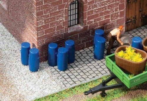 Plastic Barrels - Drums -- Blue pkg(9), HO, Faller Gmbh 180970