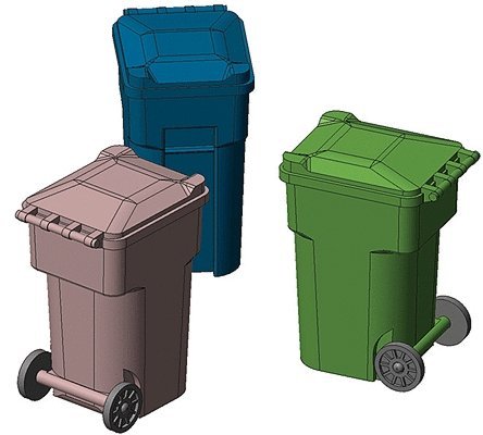 96-Gallon Wheeled Trash & Recycling Bin -- Kit (blue) pkg(6), HO, Hi-Tech Details 8007