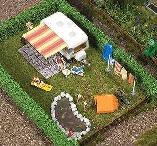 Miniature Scene -- Camping Trailer Scene, HO, Busch Gmbh & Co Kg 6023