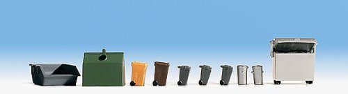 Street Accessories -- Trash Cans & Dumpster Set, HO, Noch Gmbh & Co 14825
