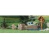 Wayside Cross & Accessories - Kit (Laser-Cut Wood) -- Bench, Wood Pile, Stone Foundling, Stone, HO, Busch Gmbh & Co Kg 1148