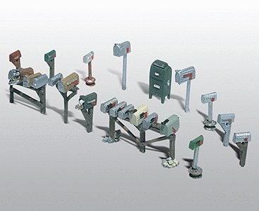 Scenic Details(R) (Unpainted Metal Castings) -- Assorted Rural & City Mailboxes, HO, Woodland Scenics 206