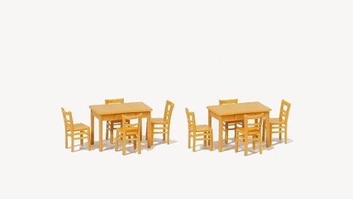 Table & Chairs -- 2 Tables & 8 Chairs (natural wood), HO, Preiser Kg 17218