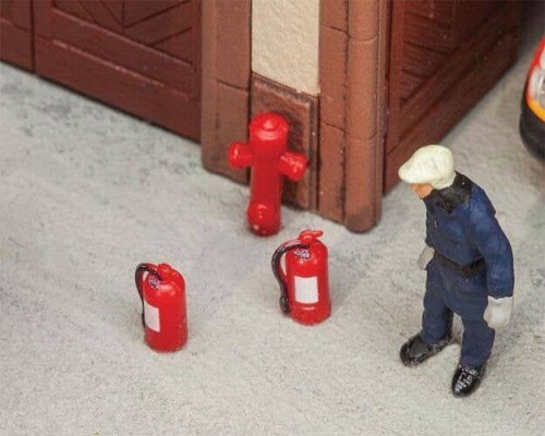 Fire Extinguishers & Hydrants -- 6 Extinguishers, 2 Hydrants, HO, Faller Gmbh 180950