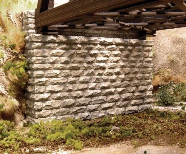 Double-Track Cut Stone Bridge Abutment -- Fits Central Valley Double-Track Truss Bridge, HO, Chooch Enterprises 8450