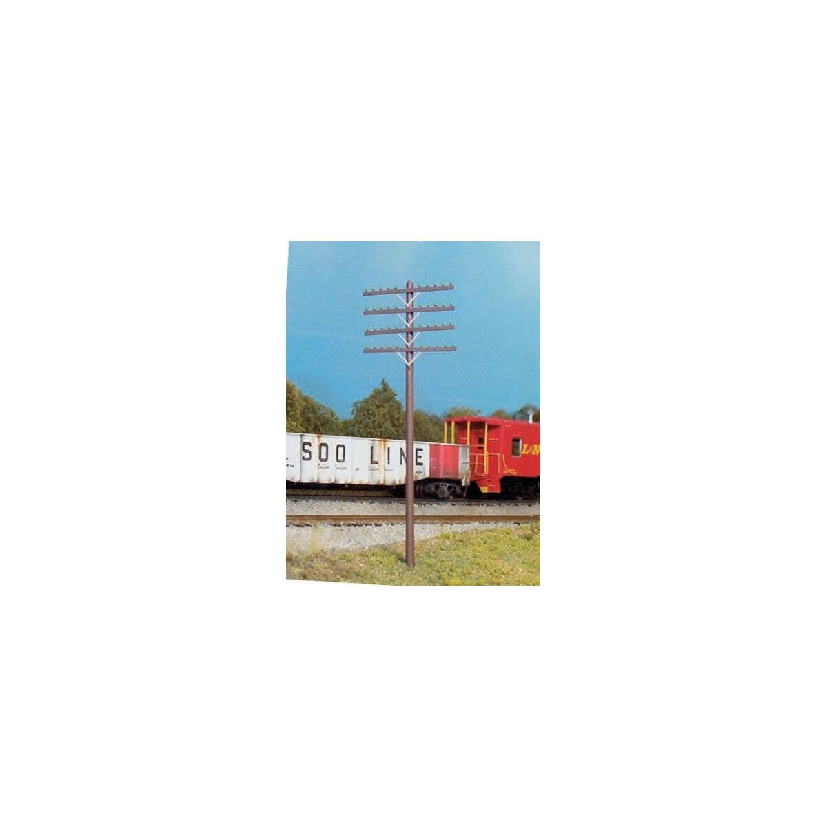 Railroad Telephone 4-Arm Poles -- Kit - 12 Poles & 48 Crossarms (brown), HO, Rix Products 34
