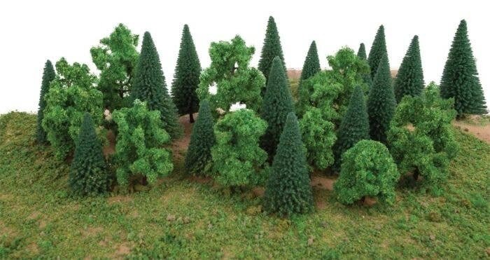 Mixed Trees with Flat Bases pkg(25), All Scales, Walthers SceneMaster 1179