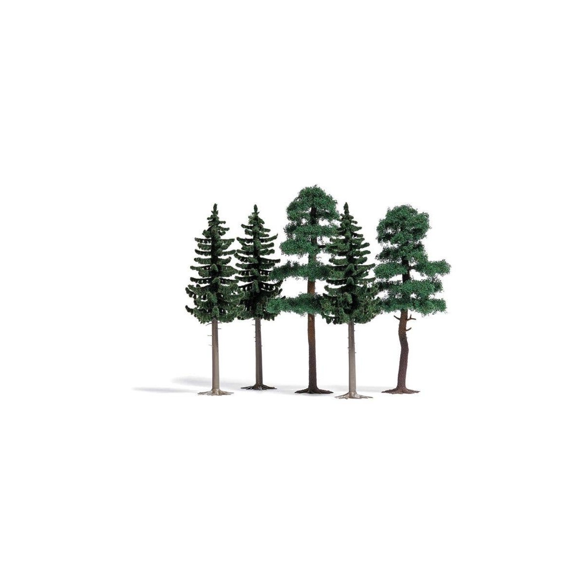 Spruce & Fir Tree Set -- 3 Spruce 5-1/8` 13cm Tall & 2 Firs 5-11/16` 14.5cm Tall, HO, Busch Gmbh & Co Kg 6149