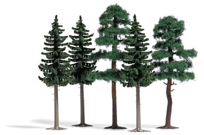 Spruce & Fir Tree Set -- 3 Spruce 5-1/8` 13cm Tall & 2 Firs 5-11/16` 14.5cm Tall, HO, Busch Gmbh & Co Kg 6149