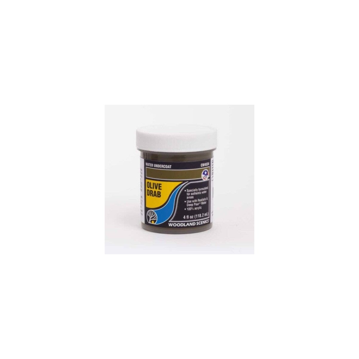 Water Undercoat - Water System - 4oz 118mL -- Olive Drab, All Scales, Woodland Scenics 4534