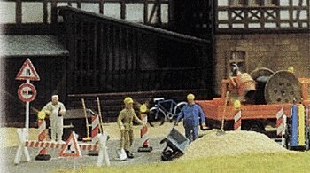 Construction Zone Blinkers -- 7 Stanchions (4 w/Blinking LEDs), Assorted Signs & Small Control, HO, Busch Gmbh & Co Kg 5937