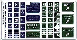 Highway Signs -- Freeway & `Symbol` 1971-Present (blue, green & white), HO, Blair Line 146