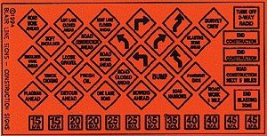 Highway Signs -- Construction 1950s-Present (black, orange), HO, Blair Line 104