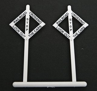 Railroad Crossing Warning Sign pkg(10) -- Early Diamond Style - Look Out for the Cars Lettering, HO, Tichy Train Group 8179