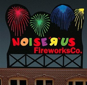 Animated Neon Billboard -- Noise `R` Us Fireworks Co. - Medium - 1-1/2 x 2-3/10` 3.8 x , All Scales, Micro Structures 9782