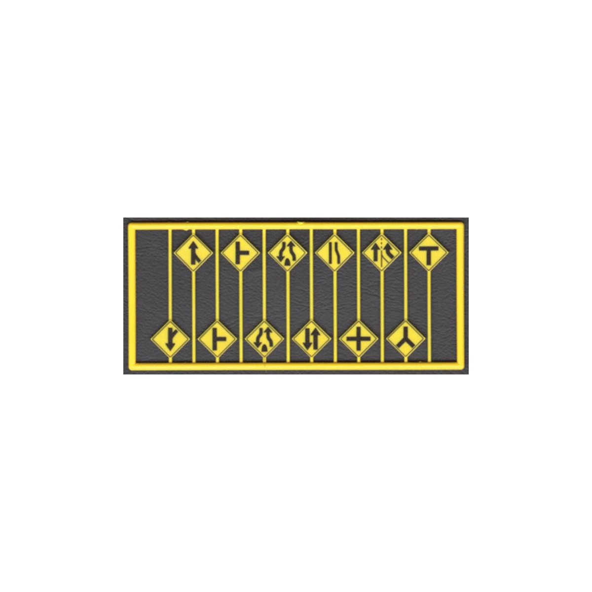 Highway Road Path (Arrow) Warning Signs -- Yellow w/Black Print 12 Different Signs, HO, Tichy Train Group 8255