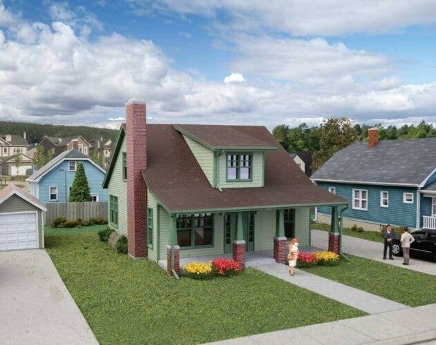 Craftsman Bungalow -- Kit - 7 x 4-7/16 x 3-7/8′ 17.7 x 4.4 x 9.8cm, HO, Walthers Cornerstone 3797
