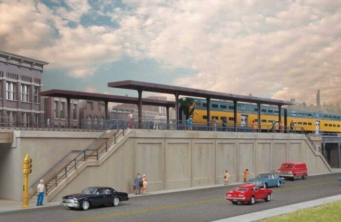 Elevated Commuter Station -- Kit - 20-1/2 x 6-7/8 x 4-11/16′ 52 x 17.4 x 11.9cm, HO, Walthers Cornerstone 4563