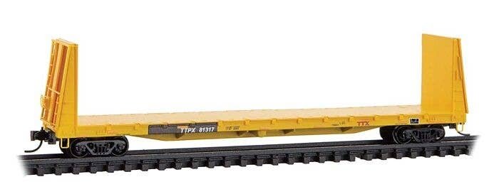 61` 8` Bulkhead Flatcar - Ready to Run -- TTX TTPX 81317 (yellow, black, red logo), N, Micro Trains Line 5400460