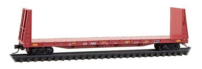 61` 8` Bulkhead Flatcar - Ready to Run -- Canadian Pacific 316414 (Action Red, white), N, Micro Trains Line 5400451