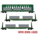 60` Centerbeam & 2 61`8` Bulkhead Flatcars w/Ingot Load -- Burlington Northern 624676, 621607, 621608 (Cascade Green, Undec Load