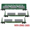 60` Centerbeam & 2 61`8` Bulkhead Flatcars w/Ingot Load -- Burlington Northern 624676, 621607, 621608 (Cascade Green, Undec Load