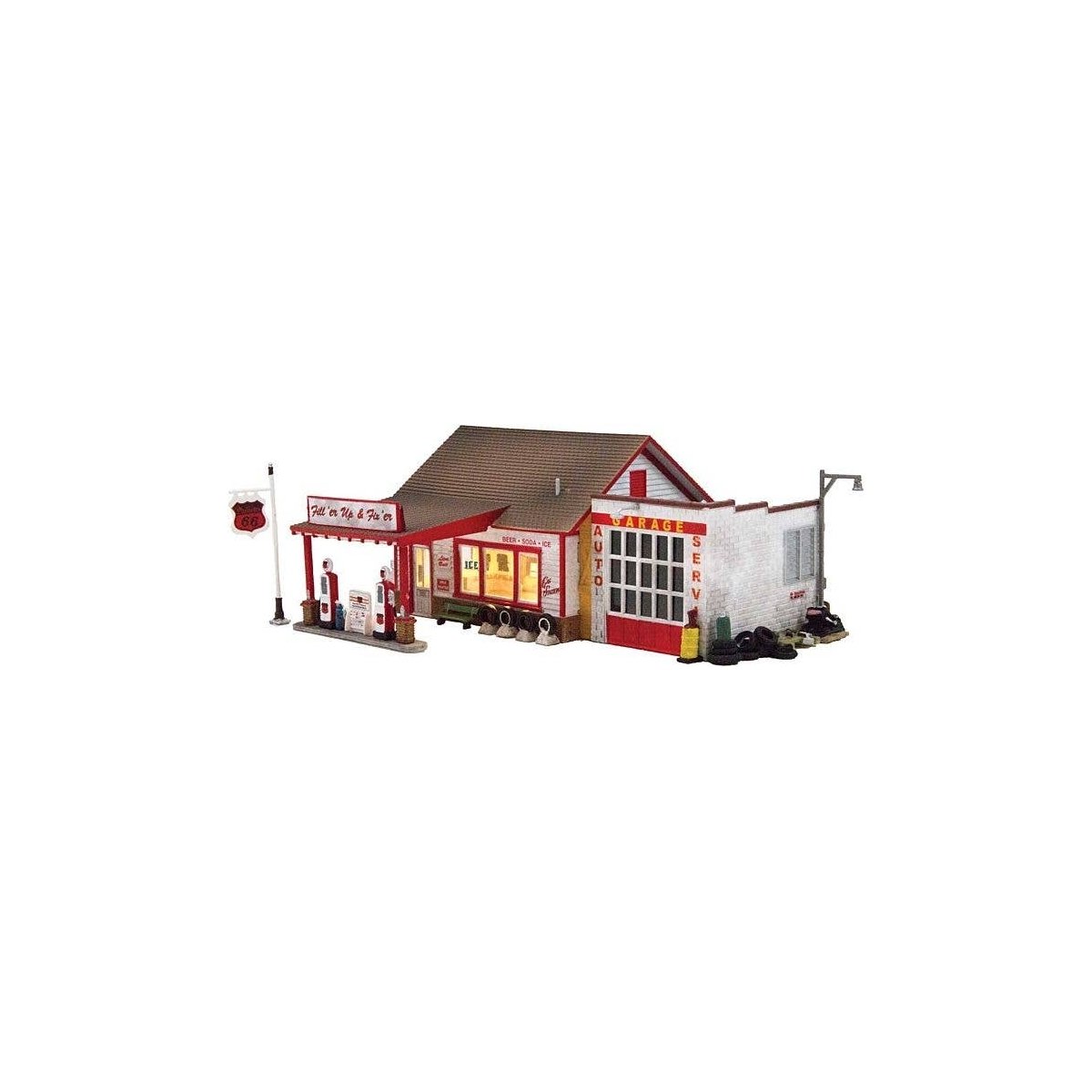 Fill`er Up & Fix`er Up - Built-&-Ready Landmark Structures(R) -- Assembled - 6-5/32 x 5-13/62` , HO, Woodland Scenics 5025