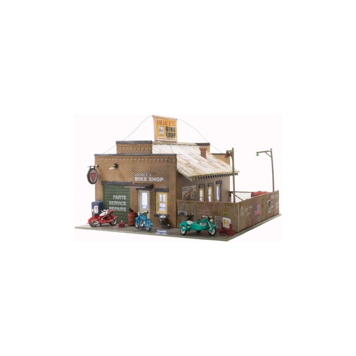 Deuce`s Bike Shop - Built-&-Ready Landmark Structures(R) -- Assembled - 5 x 6` 12.7 x 15.2 cm, HO, Woodland Scenics 5045