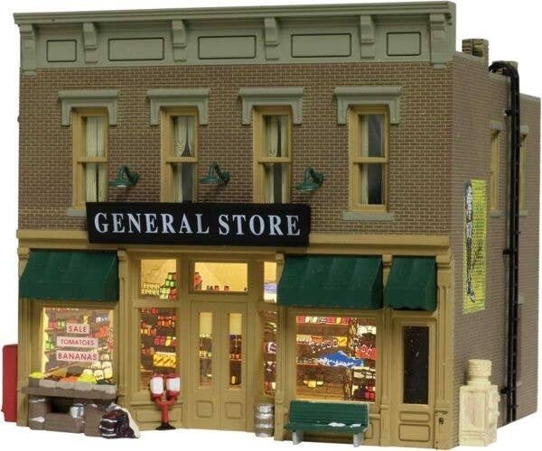 Luebner′s General Store - Built & Ready(R) Landmark Structures(R) -- Assembled - 2-7/16 x 2 x 2-1, N, Woodland Scenics 4925