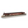 52` Steel Flatcar - Ready to Run -- Santa Fe 90852 (red, white `Super Shock Control` Slogan), N, Bachmann Industries 17351