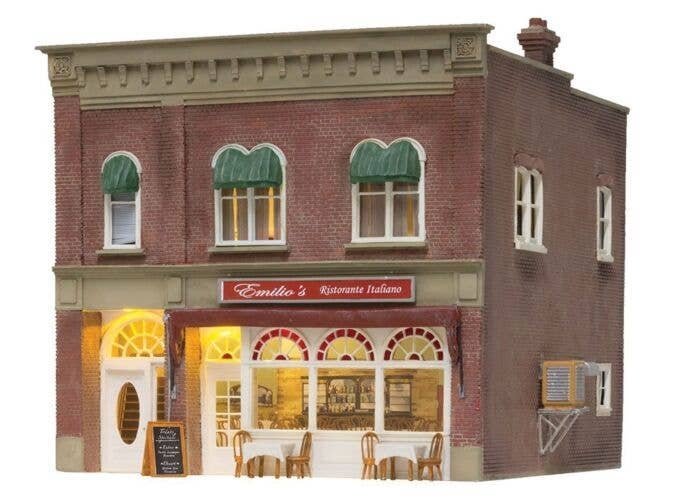 Emilio′s Italian Restaurant - Built-&-Ready(R) Landmark Structures(R) -- Assembled - 4-1/8 x 4-1, HO, Woodland Scenics 5055