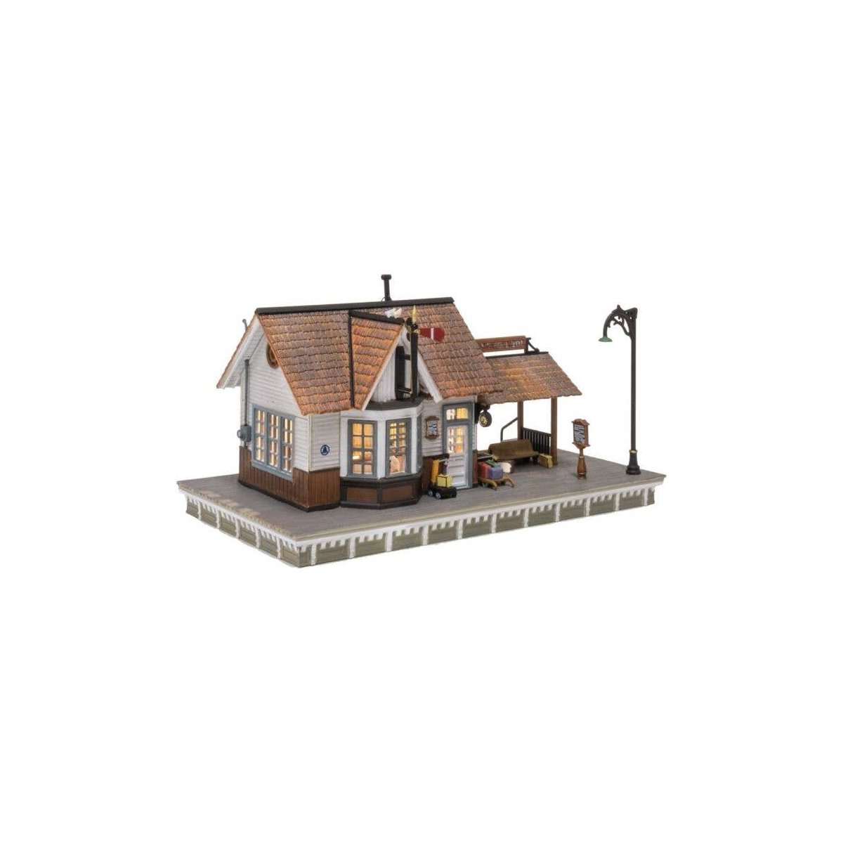 The Depot - Built-&-Ready Landmark Structures(R) -- Assembled with Interior Light - 3-9/16 x 2′ , N, Woodland Scenics 4942
