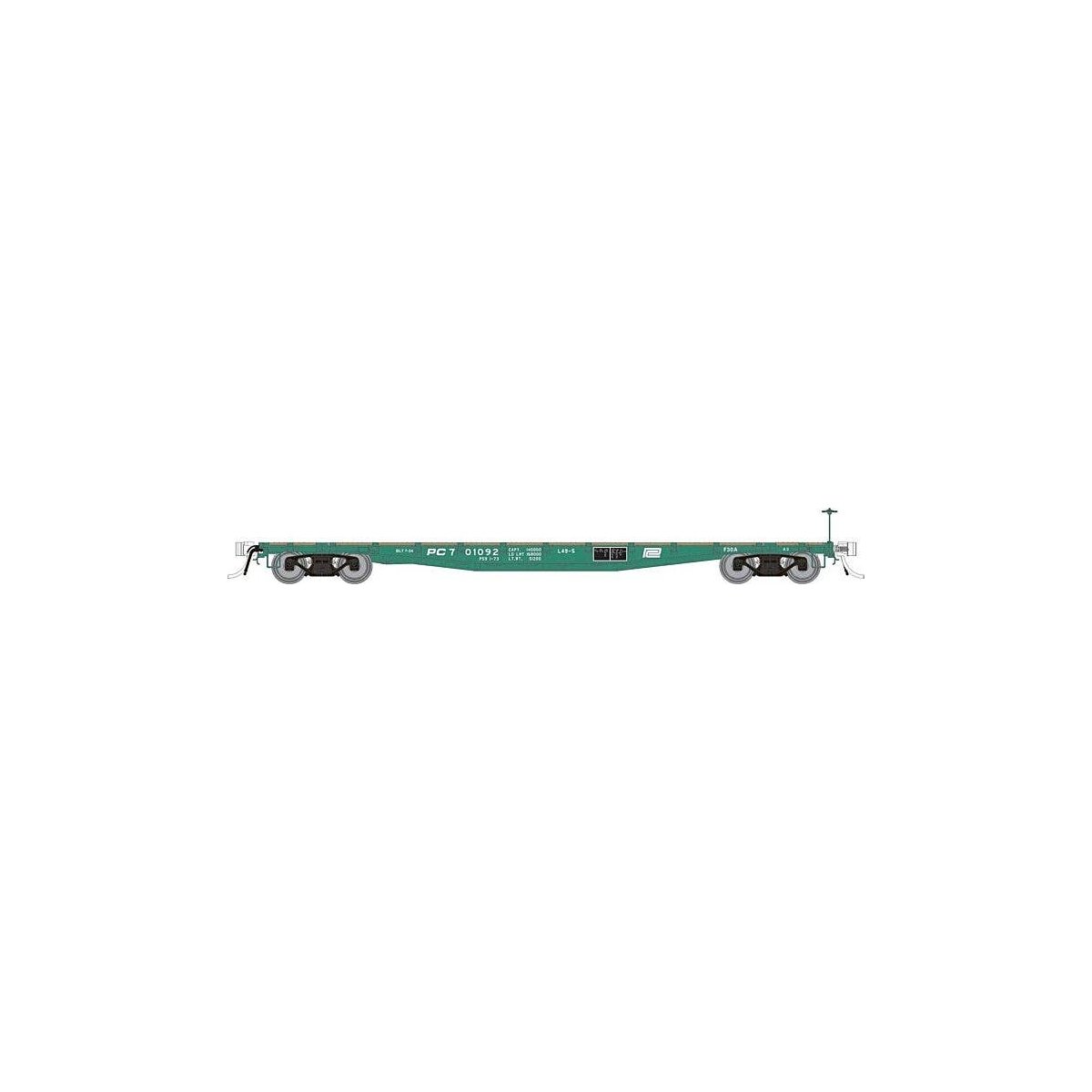 Class F30A 50′ Flatcar - Ready to Run -- Penn Central (Jade Green, white), HO, Rapido Trains Inc 138014A