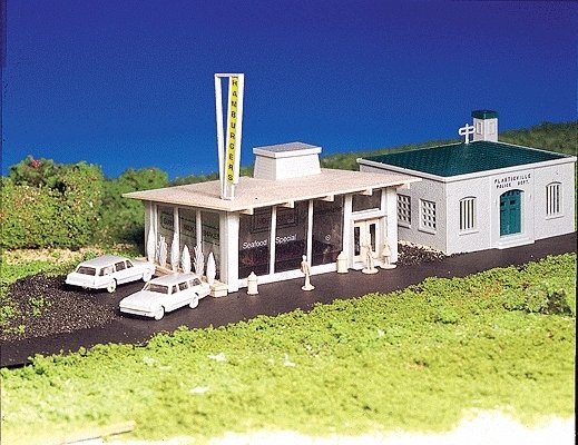 Drive-In Hamburger Stand - Plasticville U.S.A. -- Kit, HO, Bachmann Industries 45434