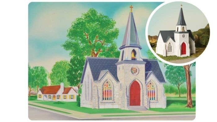 75th Anniversary Cathedral - Plasticville U.S.A.(R) -- Kit - 75th Anniversary Packaging, O, Bachmann Industries 45630