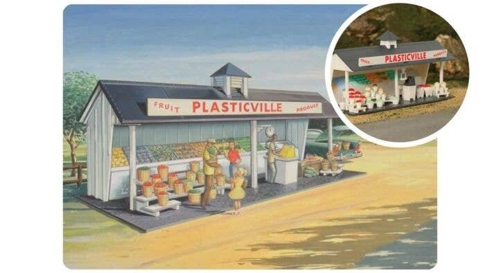 75th Anniversary Roadside Stand - Plasticville U.S.A.(R) -- Kit - 75th Anniversary Packaging, O, Bachmann Industries 45632