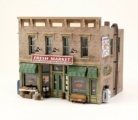Fresh Market - Landmark Structures(R) -- Kit - 2-7/16 x 2′ 6.2 x 5.1cm, N, Woodland Scenics 5200