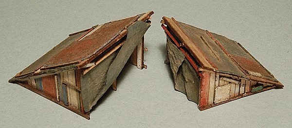 Hobo Lean-To Set - Kit (Laser-Cut Wood) -- One Each: 1-1/4 x 1-3/8 x 13/16` & 1-1/16 x 1-1/8 x 11/16`, HO, GCLaser 1268
