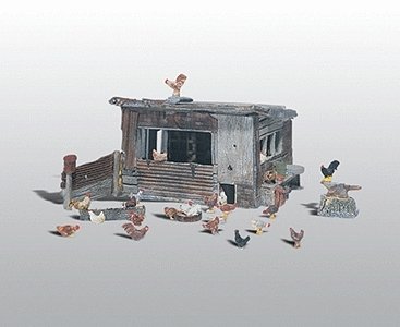 Scenic Details(R) -- Chicken Coop - Kit - 2-1/2 x 1′ 6.4 x 2.5cm, HO, Woodland Scenics 215